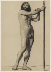 Akateeminen figuuritutkielma: sauvaa pitelevä miesalaston, 1844