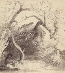 Indian Cabin on the Platte, n. 1837 (kynä ja muste ja pesu paperille)
