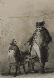 Samuel Johnson ja Thomas Davies kirjakaupassa (lähde: James Boswell, Life of Samuel Johnson, 1791)