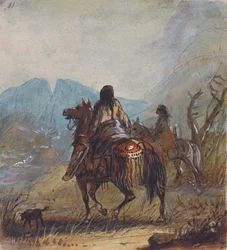 Sioux Women, Cut Rocks in the Distance, n. 1837 (kynä, akvarelli ja guassi paperille)
