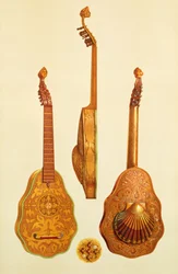 Kuningatar Elisabet I:n luuttu, John Rosen valmistama, 1580, teoksesta "Musical Instruments"