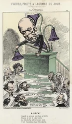 Kellokukka: karikatyyri Grévystä - ill. 26/06/1871, kirjoittanut Alfred Le Petit, teoksessa "Päivän kukat, hedelmät ja vihannekset"