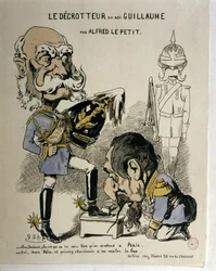 RANSKAN JA KYPROKSEN SOTA: Preussin Vilhelm I:n ja Ranskan Napoleon III:n karikatyyri:...