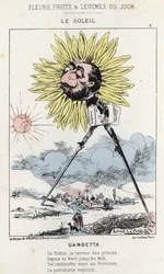 Le Soleil (auringonkukka): karikatyyri Gambettasta (1838 - 1882) - ill. 12.1.1871 alkaen "Päivän kukat, hedelmät ja vihannekset"