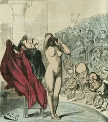 Uusi phryne, Geromen maalauksen mukaan, Phryne olisi paljastettu Republique. A. Le petitin teoksessa L