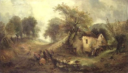 Lapset polulla myllyn vieressä