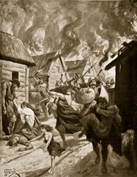 Canterbury Burned by the Danes, 851 jKr, kuvitus "Hutchinsonin tarinasta brittiläisestä kansasta", n. 1920 (litho)