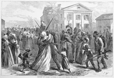 Värilliset vapaaehtoiset Little Rockissa, Arkansasissa, Harpers Weekly, pub. 1866
