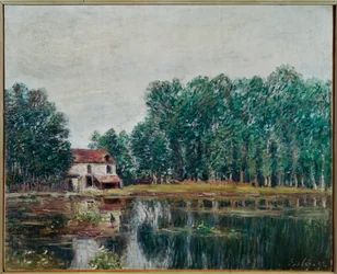 Le bord du canal a Moret-sur-Loing (maalaus kankaalle) (maalaus kankaalle)
