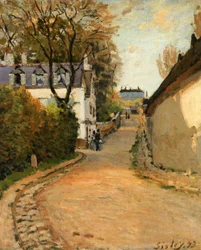 Rue de la Princesse, Louveciennes, pohjoiseen katsova, n. 1873 (öljy kankaalle)
