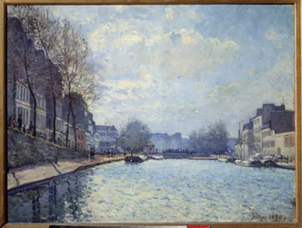 Näkymä Saint Martinin kanavalle Pariisissa vuonna 1870. Alfred Sisleyn (1839-1899) maalaus