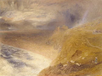 Harlechin linna, 1857 (akvarelli paperille)
