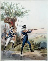 Napoleonin armeija: Keisarillinen kaarti. Kaiverrus Alfred De Marbot (1800-luku) 1809. Malmaison, Linnamuseo.