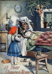 Pieni Punahilkka. Kansantaru. Kuva Vaccarista ja Carreystä "" Les beaux tales"" -kokoelmassa "" Nos loisirs""" noin 1910. Yksityinen kokoelma.