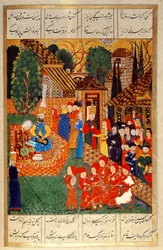 Janissaarin upseeri, joka värvää devsirmeä sulttaani Suleyman I:lle (1495-1566), "Suleymannamesta" (Mss Hazine. 1517 f.31v)