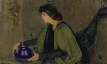 Nainen ja riikinkukko, n. 1900.