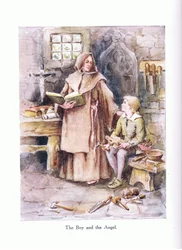 Poika ja enkeli, kuvitus teoksesta "Poems for the Young: Robert Browning", n. 1920 (värilitho)