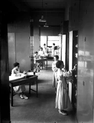 Villa Rosa Maltoni Mussolini: naisopiskelijat siivoamassa pyykkiä (m/v kuva)