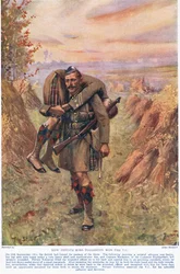 Kuinka yksityinen Ross Tollerton voitti riskipääomapalkinnon, kuvitus teoksesta Deeds That Thrill The Empire, julkaisija Hutchinson & Co., n. 1920 (värilitho)