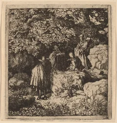 Neljä hahmoa puun alla, luultavasti n. 16451656.