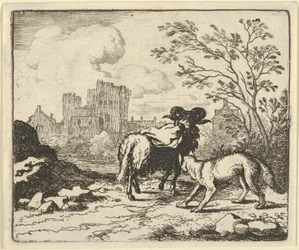 Renard lähettää oinaan takaisin leijonalle kanin pään sisältävän paketin kanssa, 1650-75.