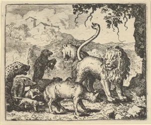 Susi ja useat eläimet syyttävät Renardia, 1650-75.