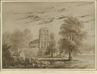 Lichfield - St. Chadin kirkko: punainen seepiapiirros, heinäkuu 1842 (piirustus)