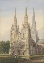 Lichfieldin katedraali - Länsirintama: vesivärimaalaus, nd [6.9.1842]