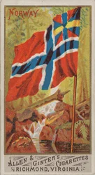 Norja, teoksesta Kaikkien kansakuntien liput, sarja 1 N9 Allen & Ginterin savukemerkeille, 1887.