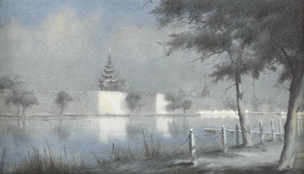The Moat at Mandalay by Moonlight, 1924 (wc paperilla)