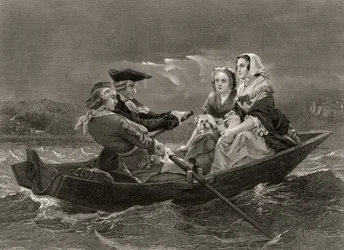 Lady Harriet Ackland matkalla vierailemaan kenraali Gatesin leirillä, Life and Times of Washingtonin osasta I, julkaistu 1857