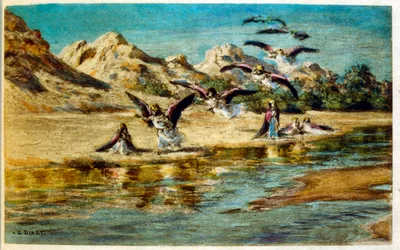 Dinet:n kuvitus teoksesta Mirages Scenes of Arab life. 1906. Mirages, Scénes De La Vie Arab on kuvittanut Etienne Dinet Silman Ben Ibrahim Bamerin kommentilla. Nasreddine Dinet syntyi nimellä Alphonse-Étienne Dinet; (1861-1929) oli ranskalainen itämainen