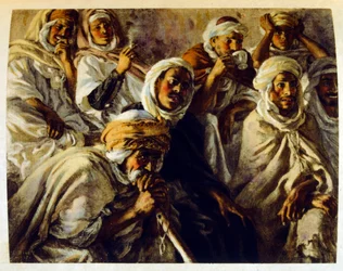 Dinet:n kuvitus teoksesta Mirages Scenes of Arab life. 1906. Mirages, Scénes De La Vie Arab on kuvittanut Etienne Dinet Silman Ben Ibrahim Bamerin kommentilla. Nasreddine Dinet syntyi nimellä Alphonse-Étienne Dinet; (1861-1929) oli ranskalainen itämainen