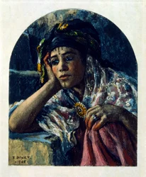 Dinet:n kuvitus teoksesta Mirages Scenes of Arab life. 1906. Mirages, Scénes De La Vie Arab on kuvittanut Etienne Dinet Silman Ben Ibrahim Bamerin kommentilla. Nasreddine Dinet syntyi nimellä Alphonse-Étienne Dinet; (1861-1929) oli ranskalainen itämainen