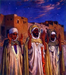 Kuva muslimi-arabialaisten pyhiinvaeltajien matkalla Mekkaan. kirjoittanut Nasreddine Dinet (Alphonse-Étienne Dinet). 1861 1929