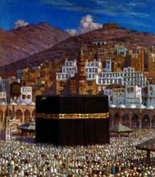 Kuvitus muslimipyhiinvaeltajista Kabbahissa Mekassa. kirjoittanut Nasreddine Dinet (Alphonse-Étienne Dinet). 1861 1929
