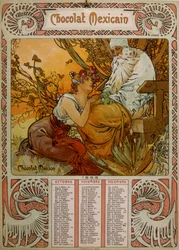 Muchan (1860 – 1939) kuvittama Chocolate Masson -kalenteri. tšekkiläinen jugendmaalari