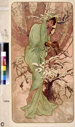 Talvi (alleegoriasarja neljästä vuodenajasta). Taideteos: Alfons Maria Mucha (Alphonse Marie Mucha
