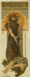 Sarah Bernhardt Medeena Renaissance-teatterissa. 1898 (litografia)