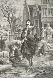 Descartes kävelee Amsterdamissa (kaiverrus)