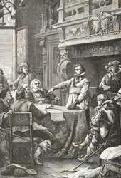 Jean Guiton vannoo puolustavansa La Rochellea vuoden 1628 piirityksen aikana (kaiverrus).