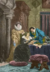 Marie de Medici Concino Concinin ja Leonora Dorin vaikutuksen alaisena (kaiverrus).