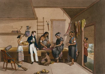 Coupangissa, Timorissa sijaitsevan talon sisustus, teoksesta "Voyage Autour du Monde sur les Corvettes de L