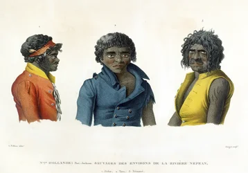 Port Jackson, New Holland: Nepean-joen alueen alkuasukkaat, Forgetin kaiverruksesta "Voyage Autour du Monde sur les Corvettes de L