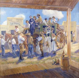 Kuvernööri Burnett toimittaa valtion peruskirjan San Joselle, Kaliforniaan, n. 1925 (öljy kankaalle)