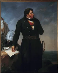Muotokuva Georges Cadoudalin (1771-1804) jalassa. Cadoudal oli chouan-päällikkö Vendeen sotien aikana 1793-1794. Paul Coutan Amablen (1792-1837) maalaus 1827. Dim. 2,15 x 1,40 m. Cholet, taide- ja historiamuseo