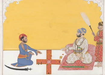 Maharaja Sovan Singh soittaa Pachisi, K. 1868.