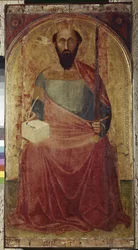 Pyhä Paavali. Ambrogio Lorenzettin (1290-1348) maalaus. Maalaus puulle. Roccalbegna (Grosseto), pyhien Pietarin ja Paavalin kirkko