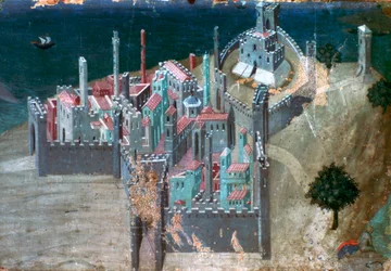 Näkymä rannikkokaupunkiin, c1300-1348