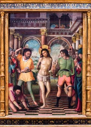 Kristuksen ruoskiminen. 1500-luvun alku (maalaus puulle)